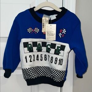 NWT VINTAGE 80s Kids Blue Race Themed Sweatshirt